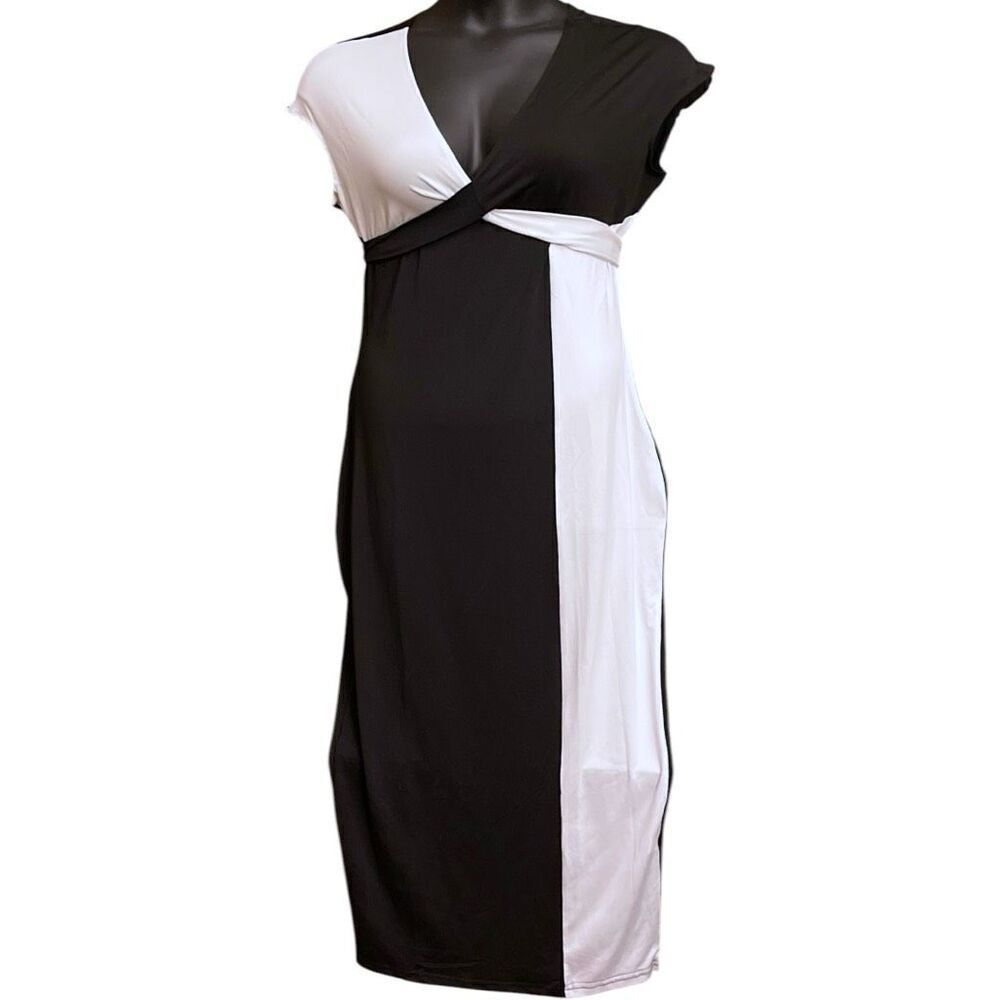 Black & White Colorblock Wrap Tie Midi Dress Size XXL NEW - Picture 4 of 9